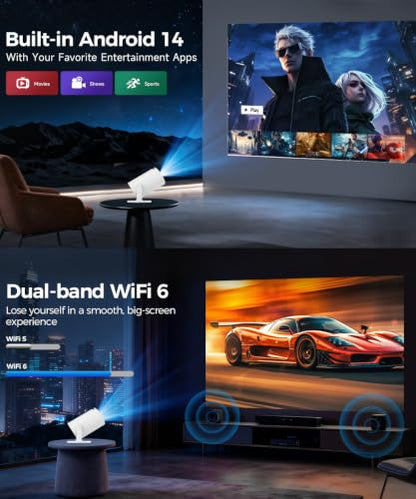 Magcubic HY300PRO Wi-Fi 및 블루투스가 있는 미니 프로젝터, 4K 지원 스마트 휴대용 프로젝터 자동 키스톤, 에어 마우스 리모컨, 음성 제어, 180도 회전, 홈 비디오 프로젝터 안드로이드 11