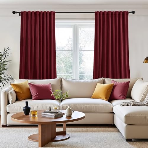 P Pothuiny Burgundy Blackout Velvet Curtains 96 Inches Long 2 Panels - color: Burgundy, size: 52"W x 96"L (Pack of 2)