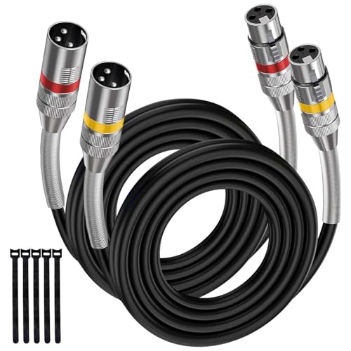 XLR Cables 15FT 2 Pack, Heavy Duty Oxygen-Free Copper 3-Pin Balanced Shielded XLR Male to Female Microphone Cable for Recording Studio Speaker, PA Systems, Audio Mixer and More - size: 15 Feet, style: 2-pack