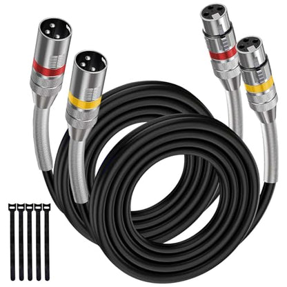 XLR Cables 15FT 2 Pack, Heavy Duty Oxygen-Free Copper 3-Pin Balanced Shielded XLR Male to Female Microphone Cable for Recording Studio Speaker, PA Systems, Audio Mixer and More - size: 15 Feet, style: 2-pack