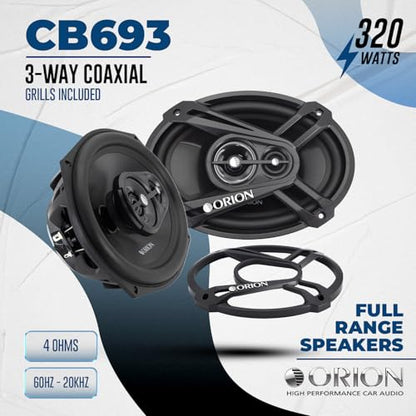 ORION Cobalt CB693 6x9 3-Way Coaxial Car Speakers, 320W Pair | 3-Way Full Range Audio, Enhanced Bass, Durable Construction, Grills Included - style: 6x9" 320 Watts