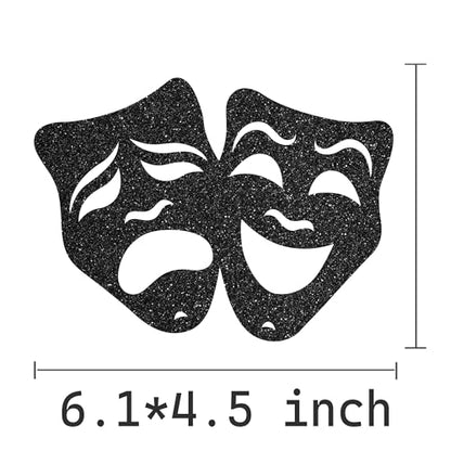 umoni Comedy Tragedy Mask Centerpiece Sticks Glitter Black Theatrical Mask Table Decorations 12PCS Theatrical Masks Party Table Toppers Film Birthday Decor for Movie Night Drama Party Supplies