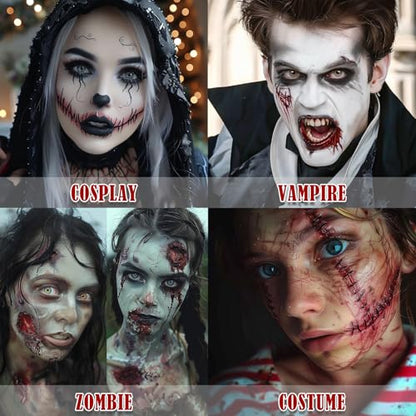 BOBISUKA Halloween Zombie Makeup Kit with 4 Colors Face Body Paint & Applicator, Fake Blood, Liquid Latex and Scar Wax SFX Makeup Set for Vampires Wounds Clown Cosplay Special Effects Makeup - color: Zombie Makeup