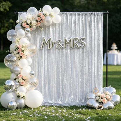 Silver Sequin Backdrop Curtain Drapes 8ftx8ft Glitter Fabric Photo Backdrop | Twilight Sparkle Photo Backdrop Curtain for Wedding/Baby Shower/Pincess Happy Birthday /Graduations/New Years/Theme Party - color: silver, size: 8ftx8ft