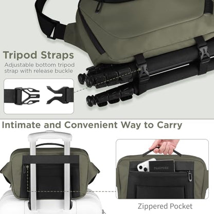 TAAOKA Camera Sling Bag,Travel Waterproof Camera Case with Tripod Holder,Lightweight DSLR/SLR/Mirrorless Small Camera Bags Crossbody for photographers (Dark Green) - color: Dark Green