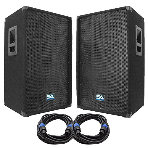 Seismic Audio - SA-15T-PKG21 - Pair of 15" PA/DJ Speakers with Two 25' Speaker Cables - 15 Inch PA Speaker and Cables Bundle
