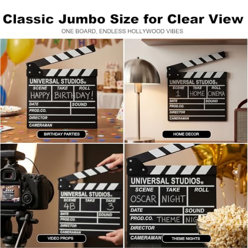 Movie Film Clap Board, Hollywood Film Clapper Board, Wooden | Film Directors Clapboard Photography Props for Movie Theme Party Decorations, Night Party Accessory with Black & White, 12x11