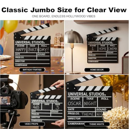 Movie Film Clap Board, Hollywood Film Clapper Board, Wooden | Film Directors Clapboard Photography Props for Movie Theme Party Decorations, Night Party Accessory with Black & White, 12x11