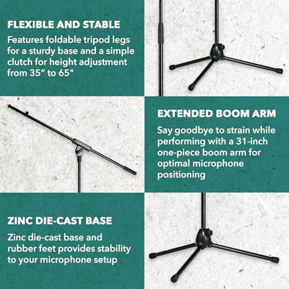 K&M - König & Meyer 21070.500.55 - Tripod Microphone Stand with Fixed Length Boom Arm - Professional Grade for All Musicians - Heavy Duty Folding Leg Base - German Made - Black - style: Black 21070.500.55