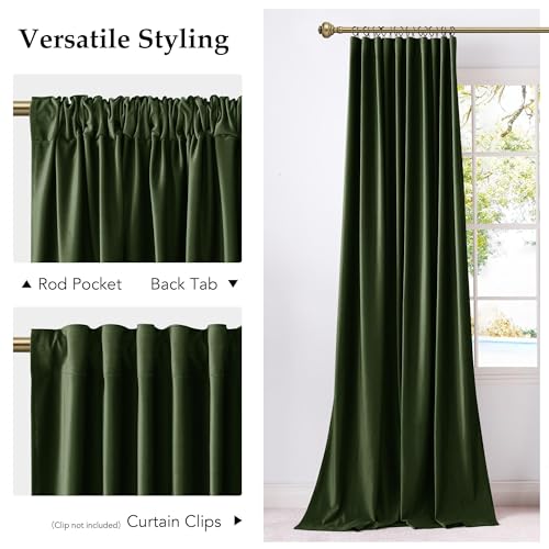 NICETOWN Olive Green Blackout 120 inch Long Velvet Curtains for Bedroom - color: Olive Green, size: 52"W x 120"L (Pack of 2)