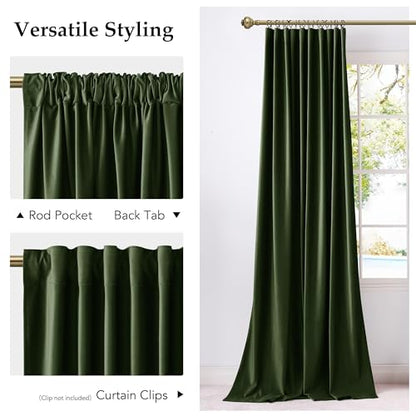 NICETOWN Olive Green Blackout 120 inch Long Velvet Curtains for Bedroom - color: Olive Green, size: 52"W x 120"L (Pack of 2)