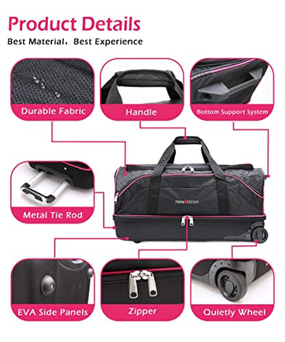 Dance Bag With Garment Rack,Dance Costumes Rolling Garment Bags For Travel,Garment Duffle Bag For Dance Competition, Wheeled Drop-Bottom Upright Luggage Closet Suitcase (28inch-Pink) - color: 28inch-Pink