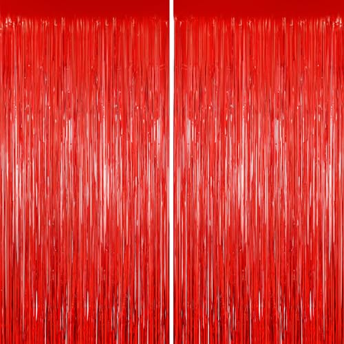 Red Tinsel Backdrop, 2 Pack Foil Fringe Curtains for Party Decor - color: Red, size: 39.4"W x 78.7"L (Pack of 2)