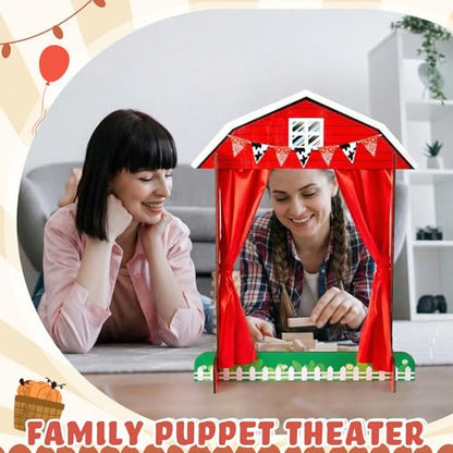 Yuntau Wooden Tabletop Puppet Theater with Curtains, Puppet Show Stage, Imaginative Play Theatre, Inspires Imagination and Creativity, 17.7 x 5.9 x 22.1 Inches(Farm)
