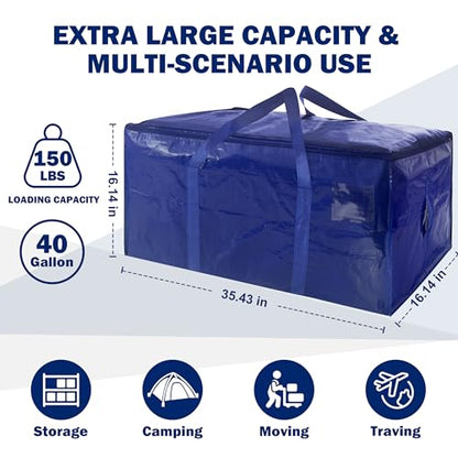 8 Pack Extra Heavy Duty Large Moving Bags with Strong Zipper & Carrying Handles, Sturdy Clothes Storage Bag Totes Bins, Packing Bags Moving Boxes College Moving Supplies, Dark Blue - 40 gal - size: 40 gal-Dark Blue