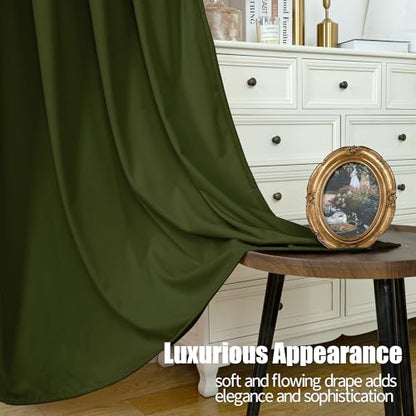 YoungsTex Olive Green Velvet Curtains, Drapes 84 Inches Long 2 Panels Set | Blackout Window Treatmens with Grommet Room Darkening for Bedroom Living Room Privacy, 52 X 84 Inch - color: Olive Green, size: 52"W x 84"L (Pack of 2)