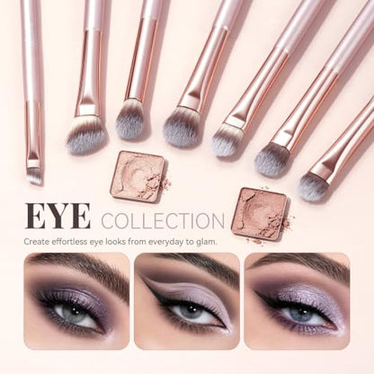 14 PCS Professional Makeup Brushes Set with Travel Cosmetic Bag(Pink) | Luxe Soft Synthetic Face & Eye Makeup Brush Kit for Foundation, Powder, Blush, Concealer, Eyeshadow, Contour, Eyebrow - color: 14PCS-0-Pink