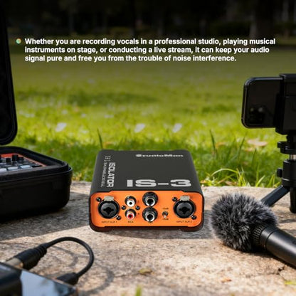 StudioMan IS-3 Dual Channel Audio Signal Isolator - Professional DI Box with Balanced XLR/RCA/TRS Inputs, 10dB/15dB Pad & Ground Lift for Guitar, Bass, Keyboards, Media Players