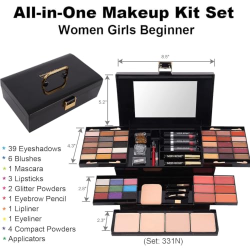 coliusa 58 Color Professional Makeup pallet, Makeup Kit for Women Full Kit,All In One Makeup Set,Makeup Gift Set for Women&Girls&Teen (331N) - color: 331N