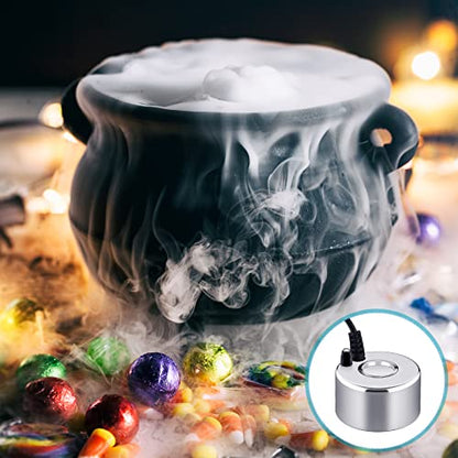 Maitys 1 Pcs Mist Maker Fogger Small Ultrasonic Fog Machine Fountain Halloween Cauldron Mister Fogger Water Garden Pond Foggers Air Humidifier with 12 LED Light Flashes for Party