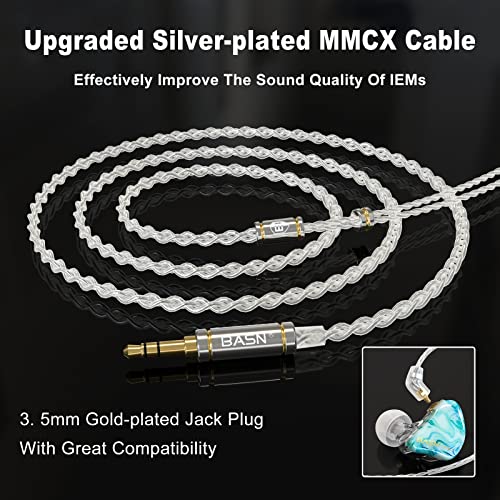 BASN MMCX in Ear Monitor,2DD+1BA Triple Driver Drummers IEM (Bluish White) | Noise-Isolating in Ear Headphones with Deep Bass,Two Detachable Cables,Comfort-fit IEM Earphone for Musicians,Audio Engineers - color: Bluish White