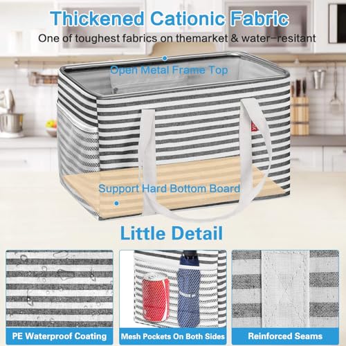 LHZK 2 Pack Utility Tote Bag with Metal Wire Frame and the Sides Rinforced, Large Tote Bag with Handle, Reusable Grocery Bags Foldable, Beach Bag, Car Tote, Black, 18.5''x11.8''x11.5'' - color: Black/White, size: 18.5''x11.8''x11.5''-2 Pack