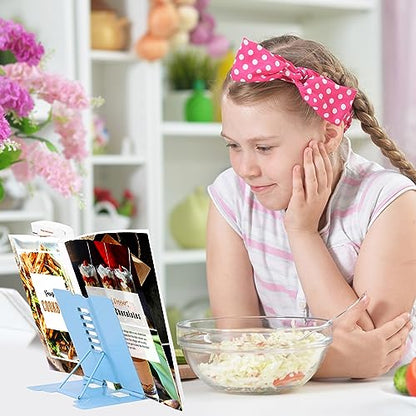 Honagu Metal Desk Book Stand, Adjustable Book Holder, Hands-Free for Reading, Document Holder, Cookbook Stand, Small Bookstands for Music Books, Textbooks, Recipe, Tablet, iPad (Light Blue) - color: Light Blue