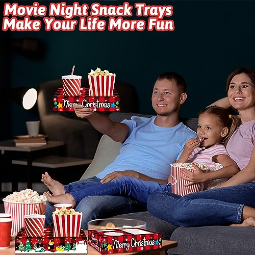 32pcs Christmas Party Supplies Movie Night Snack Trays Hold Popcorn Candy Food Drink, Merry Christmas Movie Theater Popcorn Holder Decorations for Kid's Birthday Party Concession Stand Family - style: Christmas Movie Night