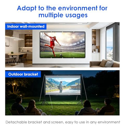 120-in Projector Screen with Stand, Outdoor Indoor Portable Movie Screen 16:9 Detachable Wall-Mount & Bracket Dual Use Wrinkle-Free Washable Front & Rear Projection Screen for Backyard Watch Gym Game