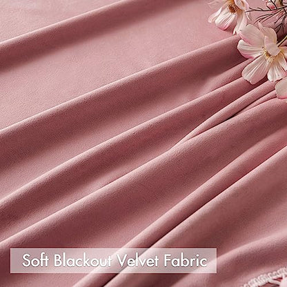 MIULEE Blush Pink Pom Pom Velvet Blackout Curtains, W52 x L84, Set of 2 | Rod Pocket Curtains,Thermal Insulating,Blackout Curtains for Bedroom/Home Theater/Living Room Darkening - color: Blush Pink, size: 52"W x 84"L (Pack of 2)