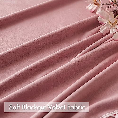MIULEE Blush Pink Pom Pom Velvet Blackout Curtains, W52 x L63, Set of 2 | Rod Pocket Curtains,Thermal Insulating,Blackout Curtains for Bedroom/Home Theater/Living Room Darkening - color: Blush Pink, size: 52"W x 63"L (Pack of 2)