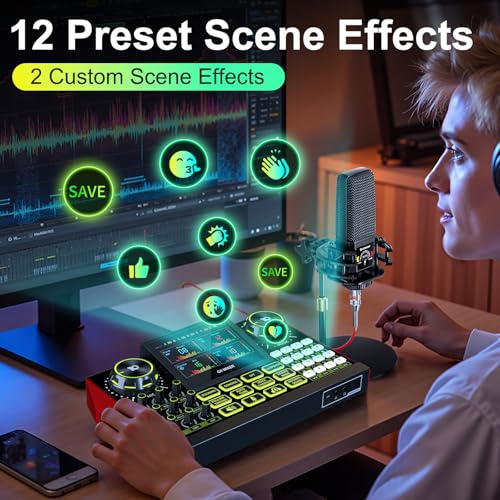 Podcast Equipment Bundle with Audio Mixer Sound Card and Podcast Microphone, Compatible with PC and Mobile Phones for Live Streaming, Singing, Recording, and Content Creation