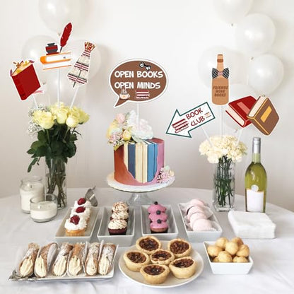 Sursurprise Book Club Party Decorations, 24Pcs Book Club Photo Props, Reading Book Photo Props Decor for Book Lover Birthday Library Party Supplies