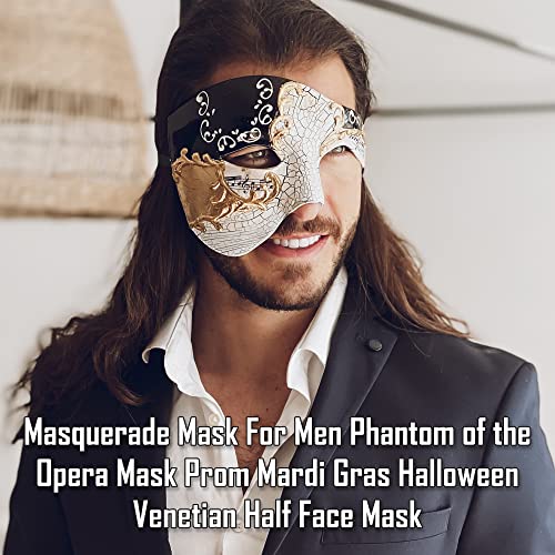 Masquerade Mask For Men Phantom Of The Opera Mask Prom Mardi Gras Haloween Venetian Half Face Mask - color: Black Gold