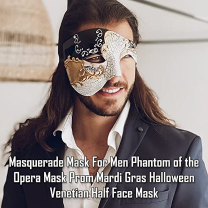 Masquerade Mask For Men Phantom Of The Opera Mask Prom Mardi Gras Haloween Venetian Half Face Mask - color: Black Gold