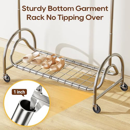 TigerParty Heavy Duty Clothing Rack for Hanging Clothes, Metal Clothes Rack Load 600 LBS, Rolling Coat Racks for Hanging Clothes with Lockable Wheels, Wardrobe Closet Garment Racks for Bedroom - size: 63" or 68"