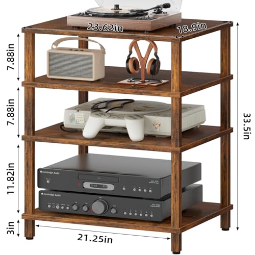 LELELINKY 4-Tier AV Media Player Stand, Brown Stereo Cabinet, Modern Stereo Cabinet, Wooden TV Stand,Game Console Shelf, Multifunctional Entertainment Center, Suitable for Home, Conference Room - color: Brown, size: 4 Tier