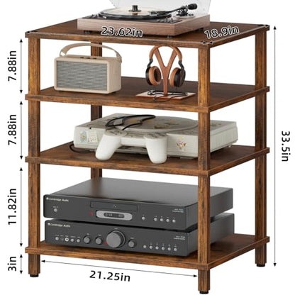 LELELINKY 4-Tier AV Media Player Stand, Brown Stereo Cabinet, Modern Stereo Cabinet, Wooden TV Stand,Game Console Shelf, Multifunctional Entertainment Center, Suitable for Home, Conference Room - color: Brown, size: 4 Tier