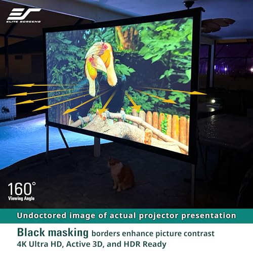 Elite Screens Yard Master 2, 120-inch Outdoor Portable Fast Folding Projector Screen w/ Stand 16:9, 8K 4K Ultra HD 3D Movie Theater Cinema REAR Projection, OMS120HR3, US Based Company 2-YEAR WARRANTY - size: 120-inch, style: 16:9 Aspect Ratio