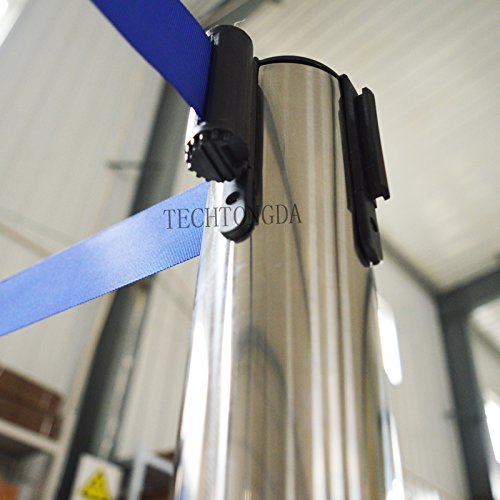 TECHTONGDA 6pcs Crowd Control Stanchions, Stanchion Posts Barrier, 35" Height Stainless Steel Polish Stanchion Set Barriers Queue Line with 9.1ft Blue Retractable Belt for Theater Hotels Clubs Museums