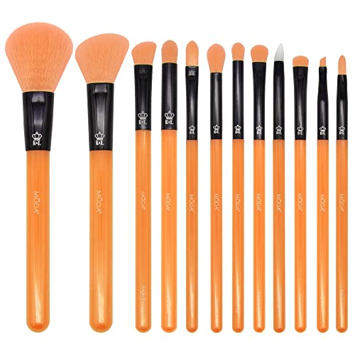 MODA Neon Orange Makeup Brush Set, 12pc Colorful Face & Eye Brushes, Vegan - color: Orange