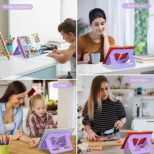 Portable Book Stand Book Holder Book Rest for Kids Reading Hands Free Cookbook Holder Textbook Stands Music Stand Lightweight Waterproof Book Stand Gifts School Supplies (Purple 11.82" *8.26") - color: Purple