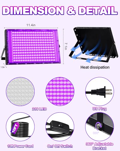2 Pack 200W LED Black Light for Halloween, Waterproof Blacklight Glow Party | Neon Party, Birthday, IP66, Outdoor, Body Paint, Fluorescent Poster Tapestry, Bedroom, Classroom, 10ft Cord & Plug & Switch - style: 200W-2Pack