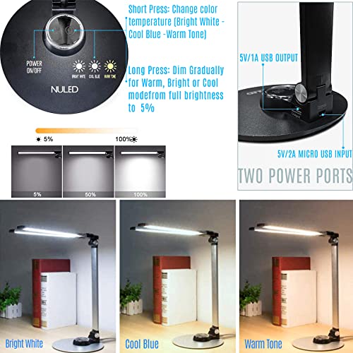 LED Desk Lamps for Home Office,Piano Lamp for Upright Piano,Rotatable Aluminum Desk Lamps with USB Charging Port,Eye-Caring Reading Light/3 Lighting Modes/Brightness Adjustable Lamp,Black - color: Black