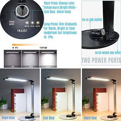 LED Desk Lamps for Home Office,Piano Lamp for Upright Piano,Rotatable Aluminum Desk Lamps with USB Charging Port,Eye-Caring Reading Light/3 Lighting Modes/Brightness Adjustable Lamp,Black - color: Black
