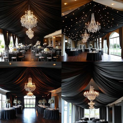 Outpain 10ftx20ft Black Backdrop Ceiling Drapes,2Panels 20ft Height Wrinkle Free Tent Draping Curtains, Fabric Drapery Ceiling Drapes for Wedding Ceremony Birthday Theme Parties with Rod Pocket - color: Black, size: 60"W x 240"L (Pack of 2)