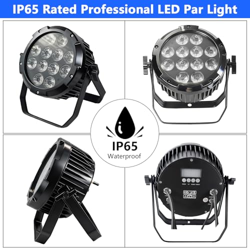 Waterproof Outdoor Lights,12 X18W IP65 RGBWAUV 6in1 LED Par Lights,DMX512 Sound Activated Control Wall Washer Outside Light for Stage Events Garden Landscape Parks Buldding