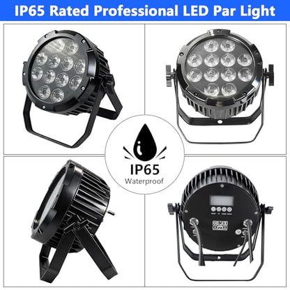 Waterproof Outdoor Lights,12 X18W IP65 RGBWAUV 6in1 LED Par Lights,DMX512 Sound Activated Control Wall Washer Outside Light for Stage Events Garden Landscape Parks Buldding