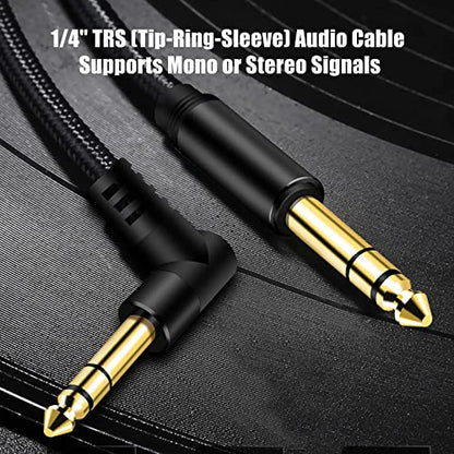 1/4 Inch TRS Instrument Cable 33Ft, 6.35mm TRS to 6.35mm TRS Stereo Audio Cable Male to Male Right-Angle-to-Straight for Electric Guitar, Bass, Keyboard,Mixer,Amplifier,Speaker,Equalizer... - color: Black, size: 33Ft