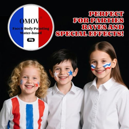 US Flag Red White Blue Face Paint (1oz) Non-Toxic, Water-Based for 4th of July Independence Day America’s Patriotic Parades, Joker Face Painting Makeup,Halloween Clown SFX Costume Cosplay Body Paint - color: Blue, white, and red flags-30g